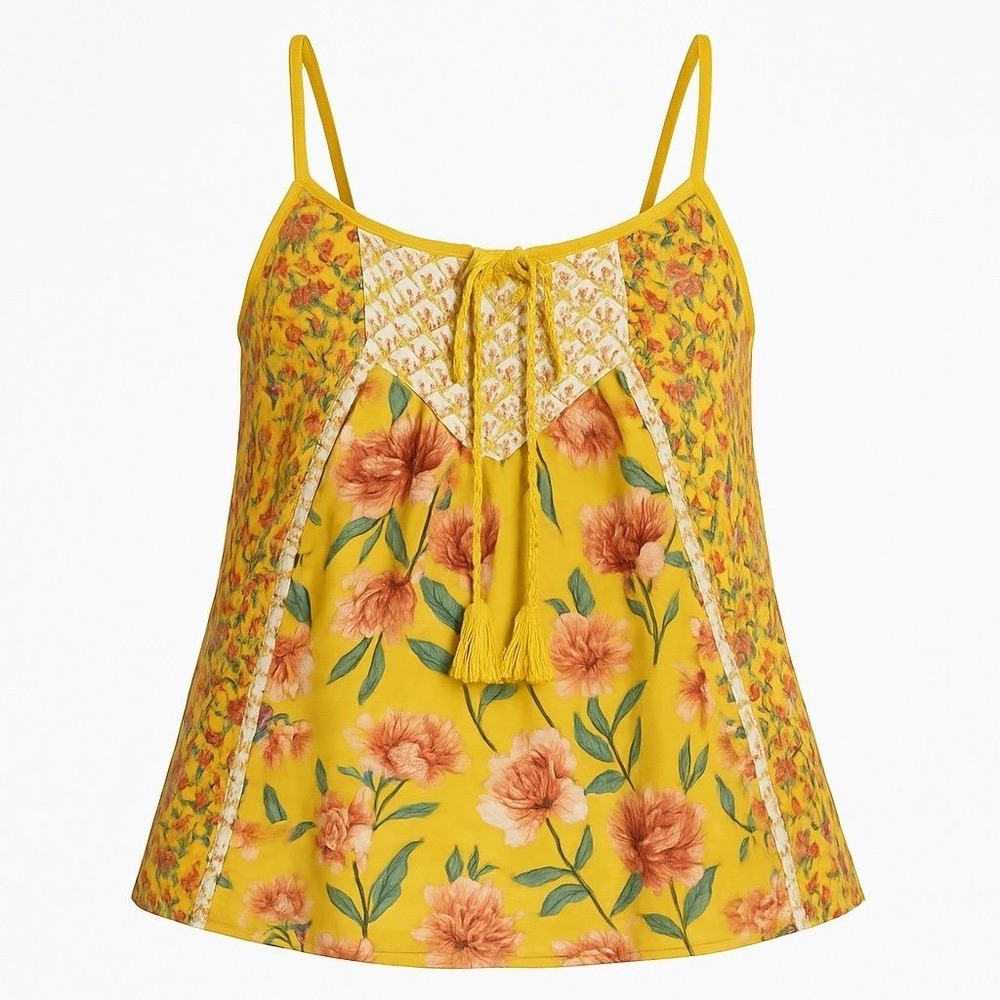 Floral Tank Top Skylar + Jade Yellow Sleeveless Tassel Bohemian Small